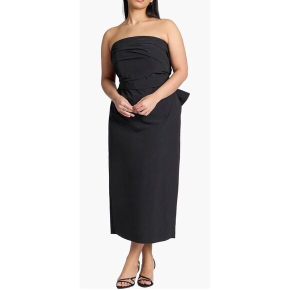 ELOQUII Strapless Black Midi Dress with Oversized Back Bow Size 14 Fit & Flare - Picture 2 of 10